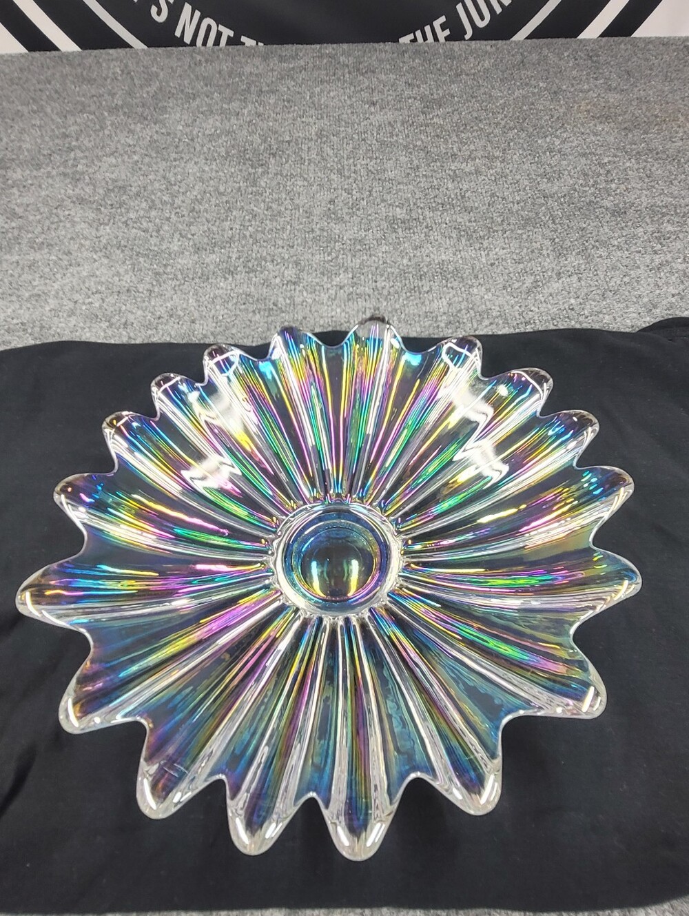 Vintage Celestial Starburst Iridescent MCM Federal Carnival Glass Shallow Bowl